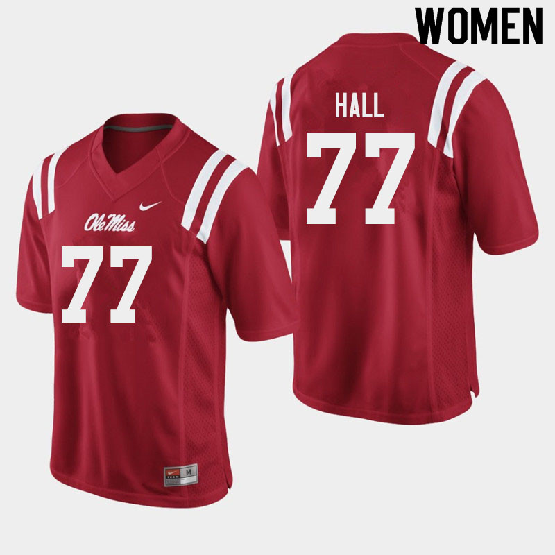 Women #77 Hamilton Hall Ole Miss Rebels College Football Jerseys Sale-Red